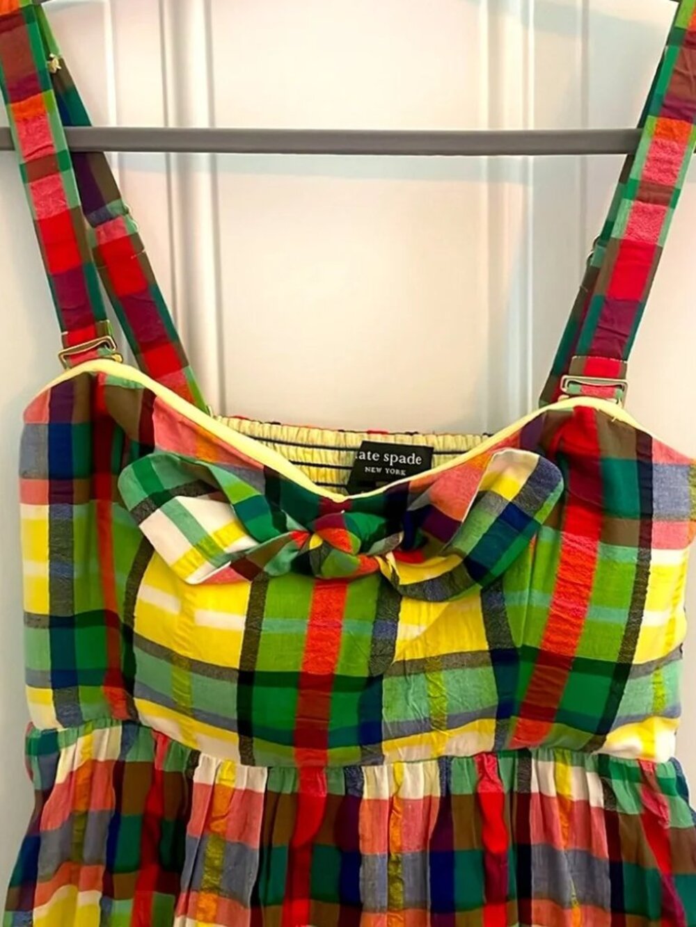 Kate Spade Coastal Plaid Bow Maxi Dress Seersucker Corset top Sundress Midi 6 - Picture 12 of 12